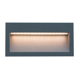 Medi empotrable de pared exterior rectangular con luz led blanco cálido 3000K en color gris urbano