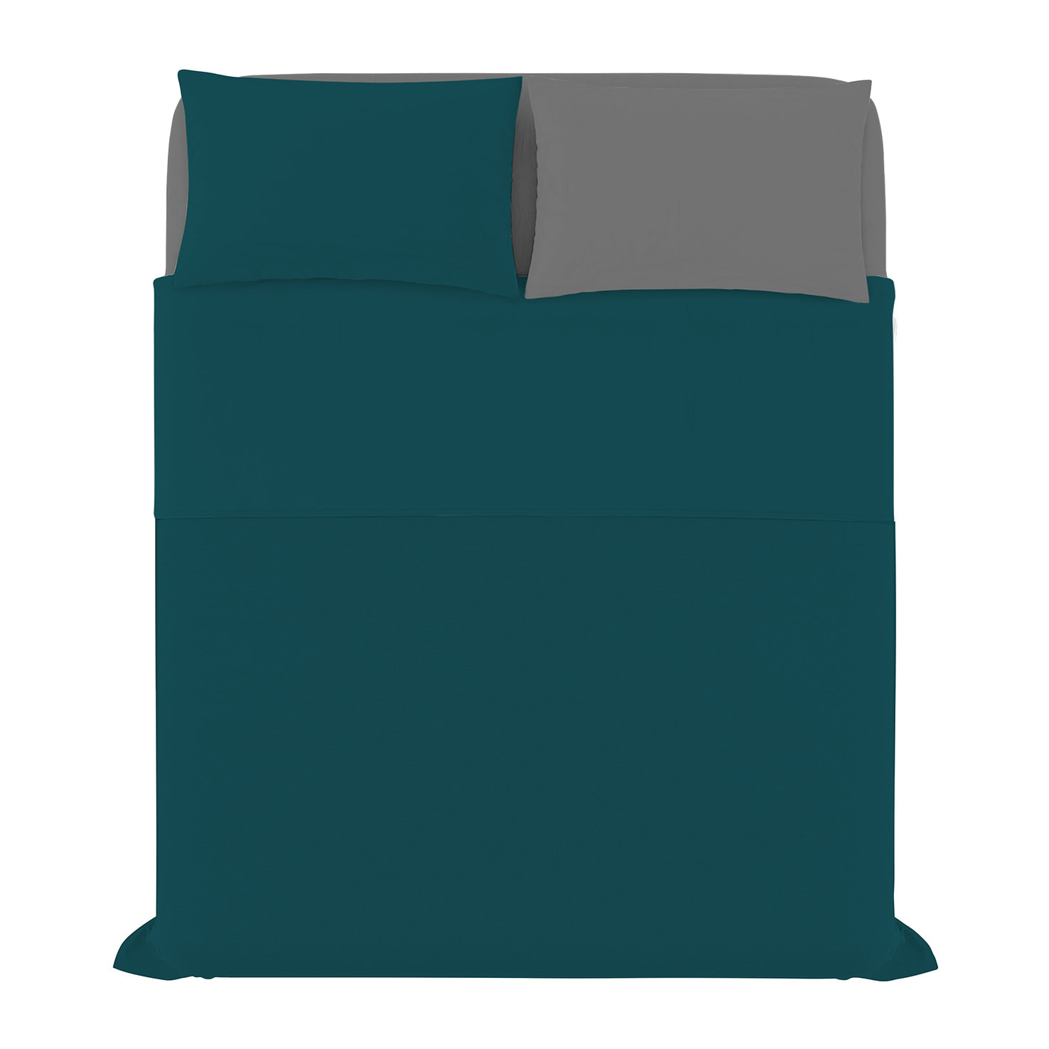 COMPLETO LETTO NATURAL COLOR, 100% Cotone, Made in Italy - VERDE PETROLIO/FUMO