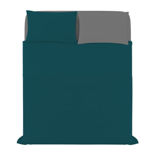 COMPLETO LETTO NATURAL COLOR, 100% Cotone, Made in Italy - VERDE PETROLIO/FUMO