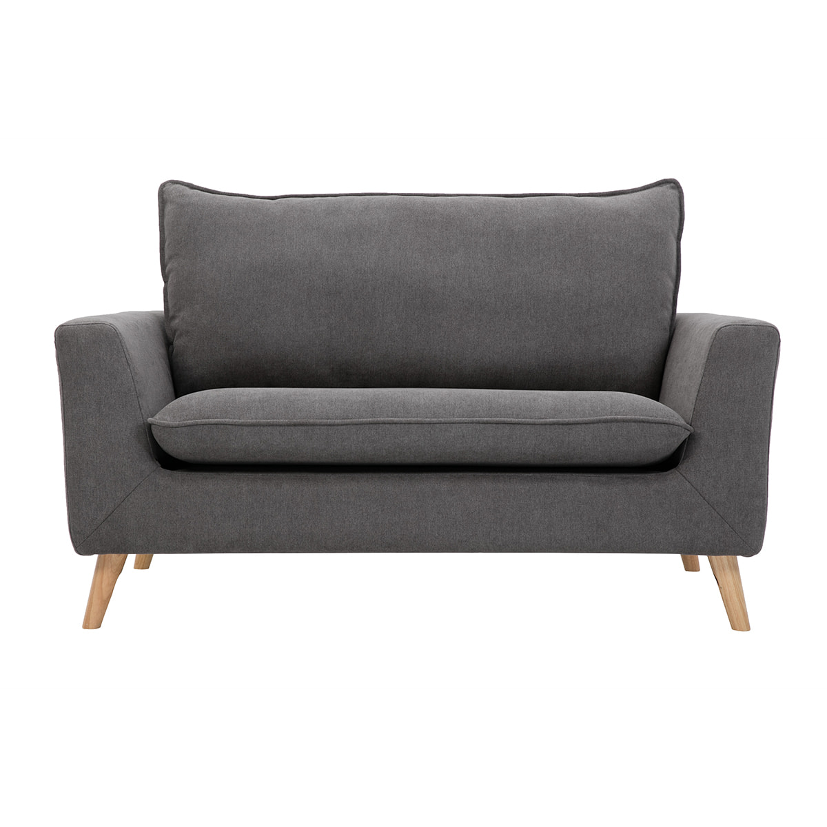 Canapé scandinave 2 places en tissu effet velours gris clair et bois clair JONAS