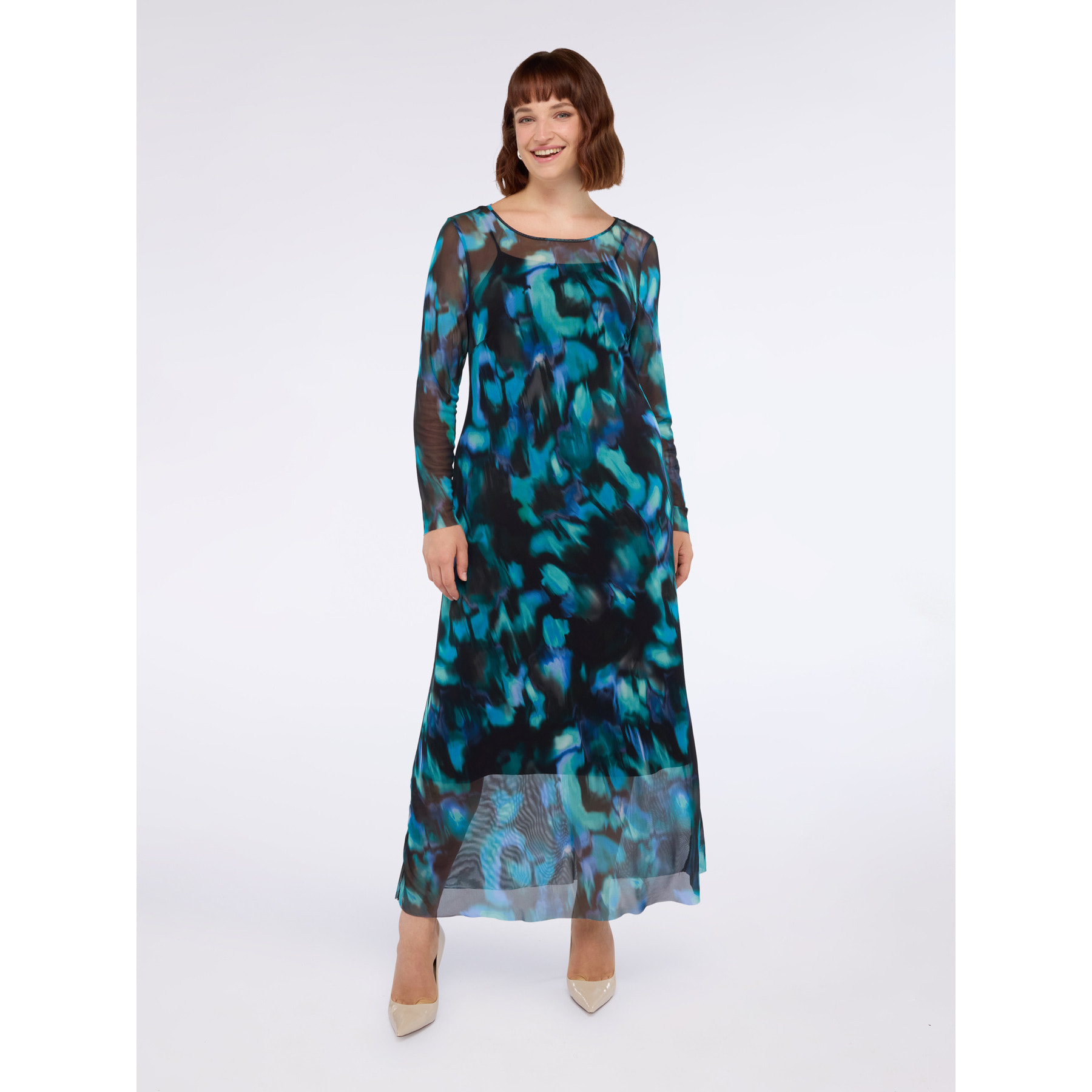 Fiorella Rubino - Vestito lungo in tulle con stampa sfumata - Ottanio