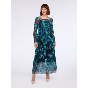 Fiorella Rubino - Vestito lungo in tulle con stampa sfumata - Ottanio