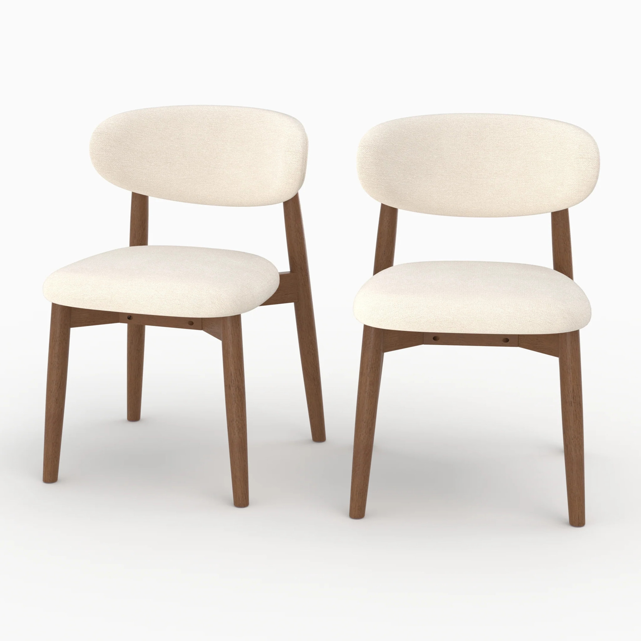 Lot de 2 chaises en tissu beige et bois d'hévéa foncé - Yuna
