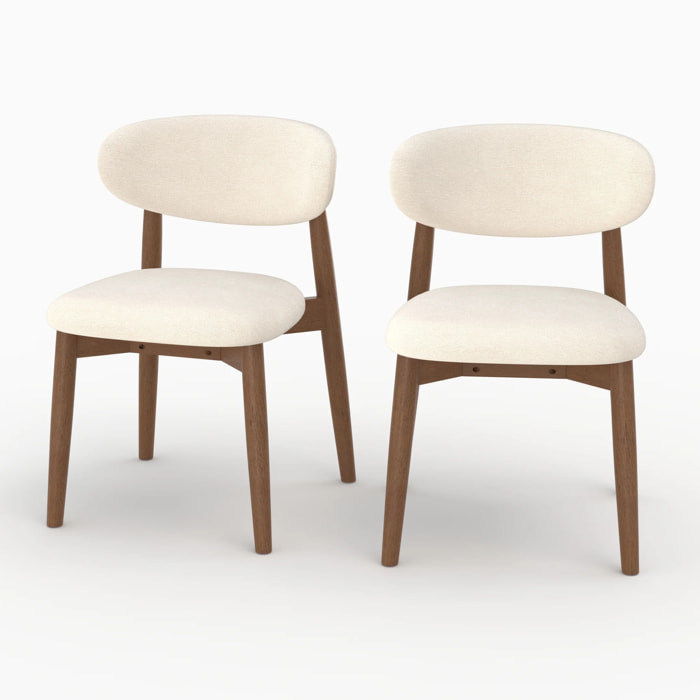 Lot de 2 chaises en tissu beige et bois d'hévéa foncé - Yuna