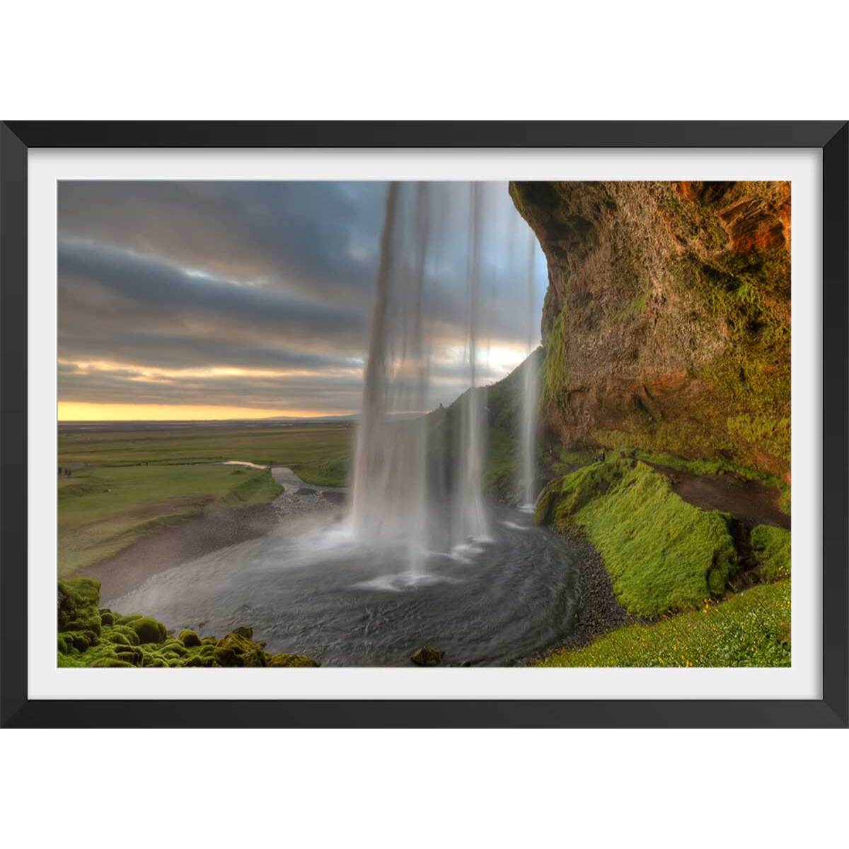 Affiche de Seljlandsfoss Affiche + cadre en bois - Noir
