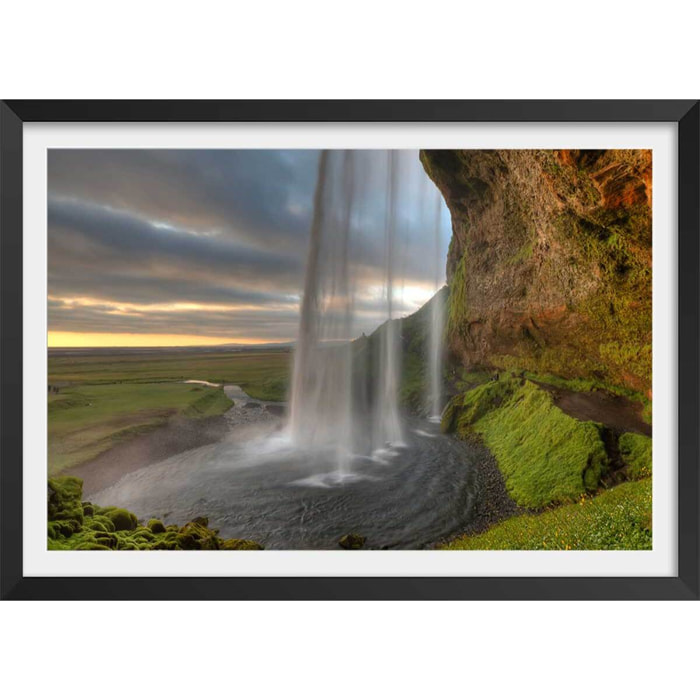 Affiche de Seljlandsfoss Affiche + cadre en bois - Noir