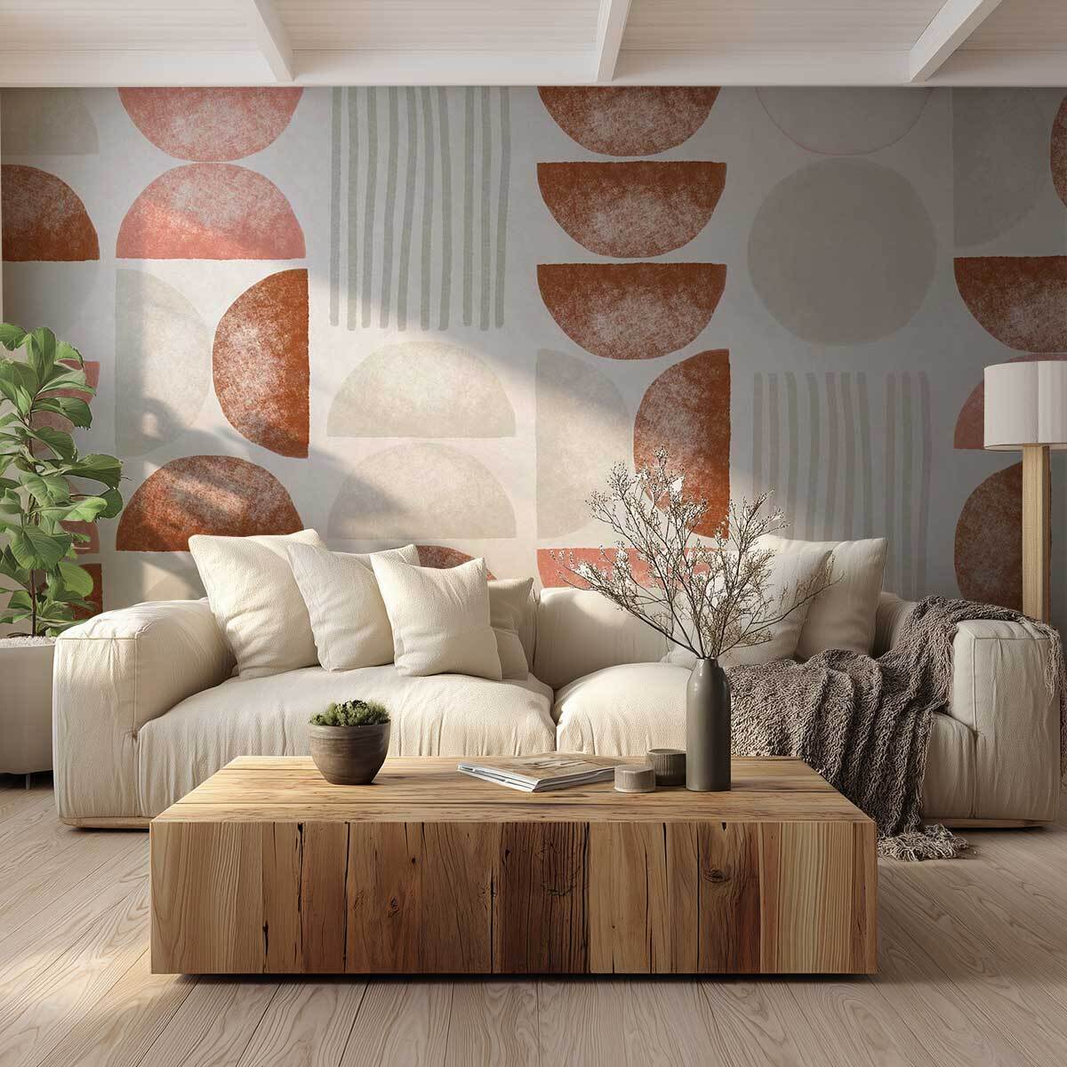 Papier peint panoramique Sphères Terre de Sienne Intissé