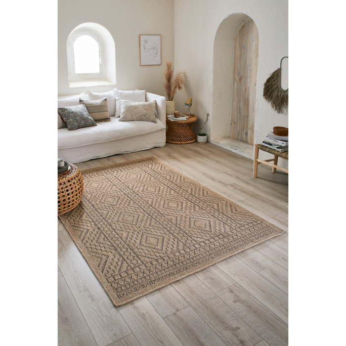 Nature - tapis aspect jute à motifs losanges marron