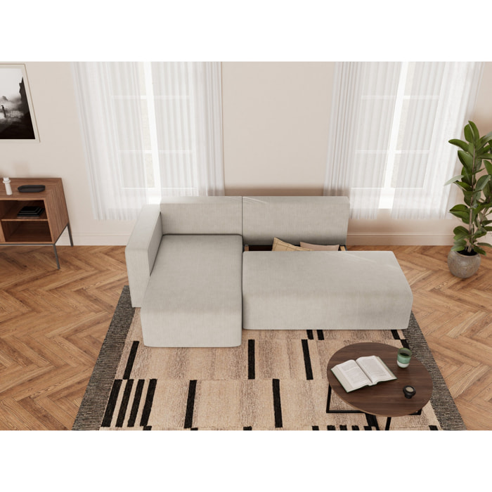 Topaze - canapé d'angle gauche 4 places convertible avec coffre sans accoudoir en velours côtelé - Beige