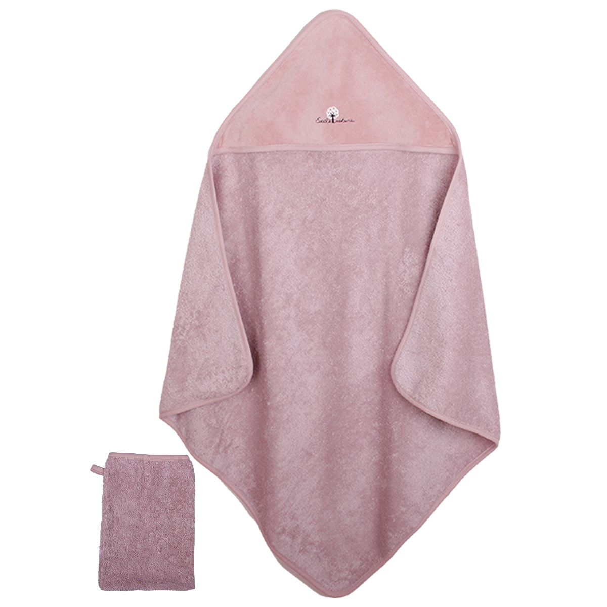 Cape de bain et gant Coton bio-Rose