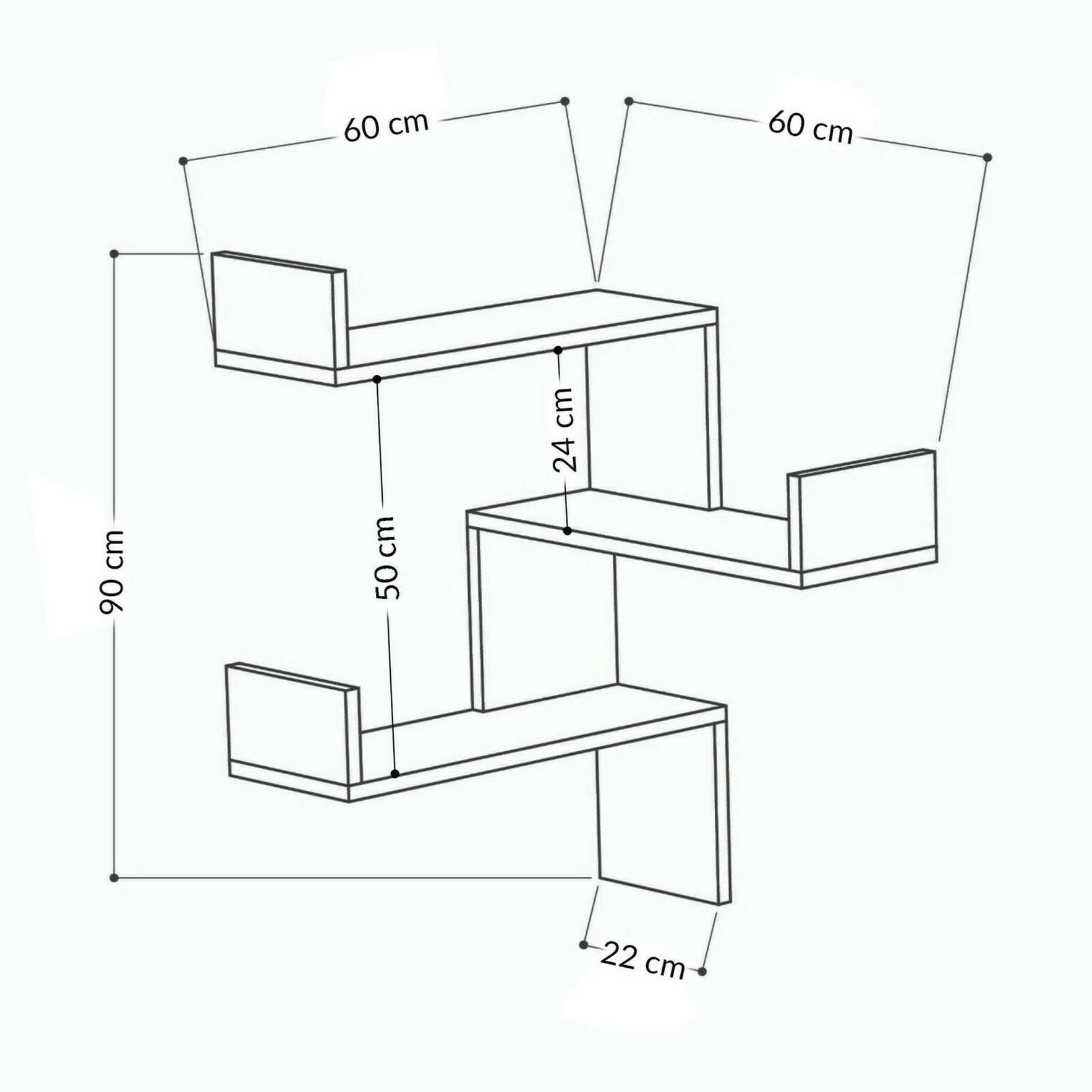 Mensola Dpiacezz, Scaffale, Ripiano a muro, Scaffalatura multiuso, 60x60h90 cm, Bianco