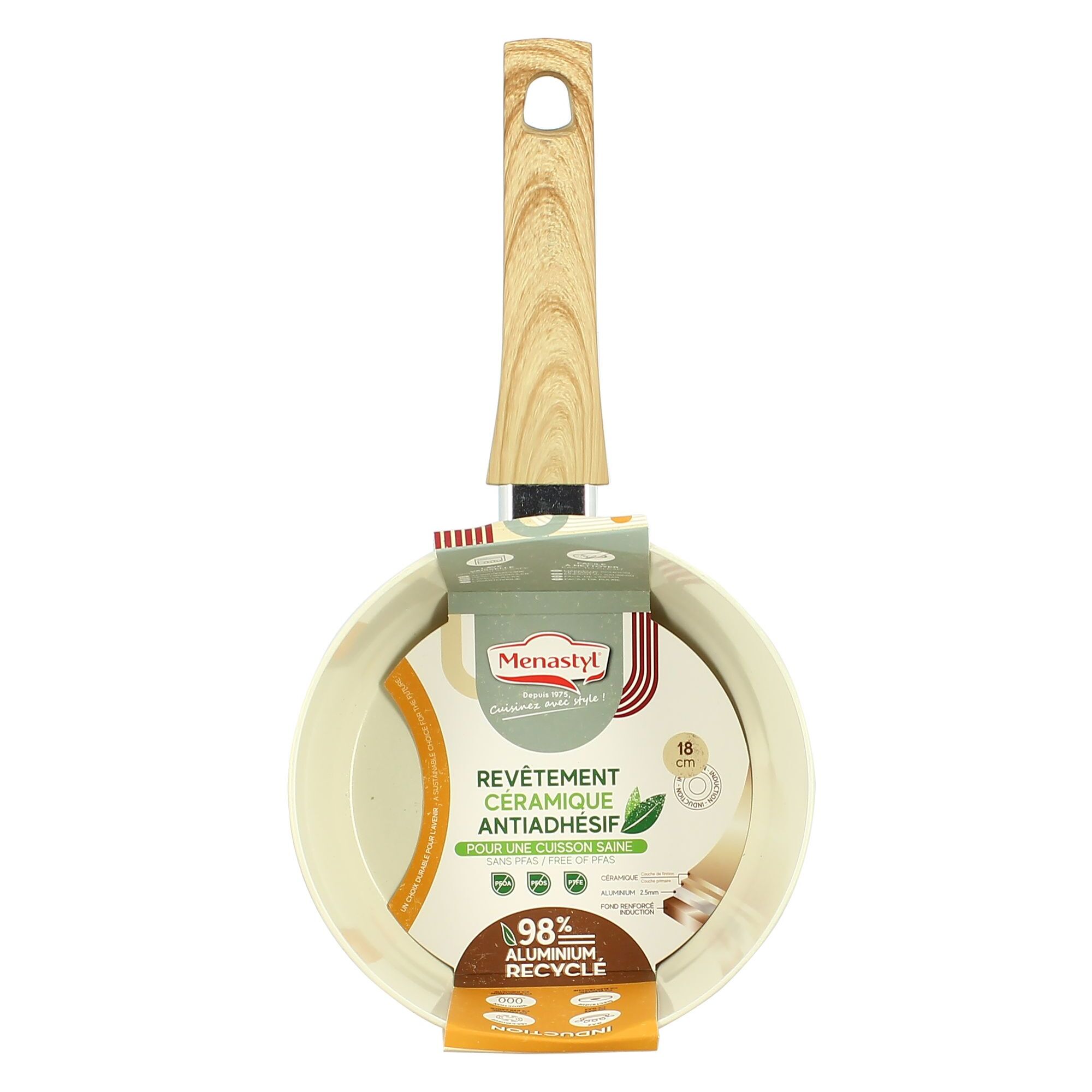Casserole en revêtement céramique 18cm crème - tous feux COLORAMA