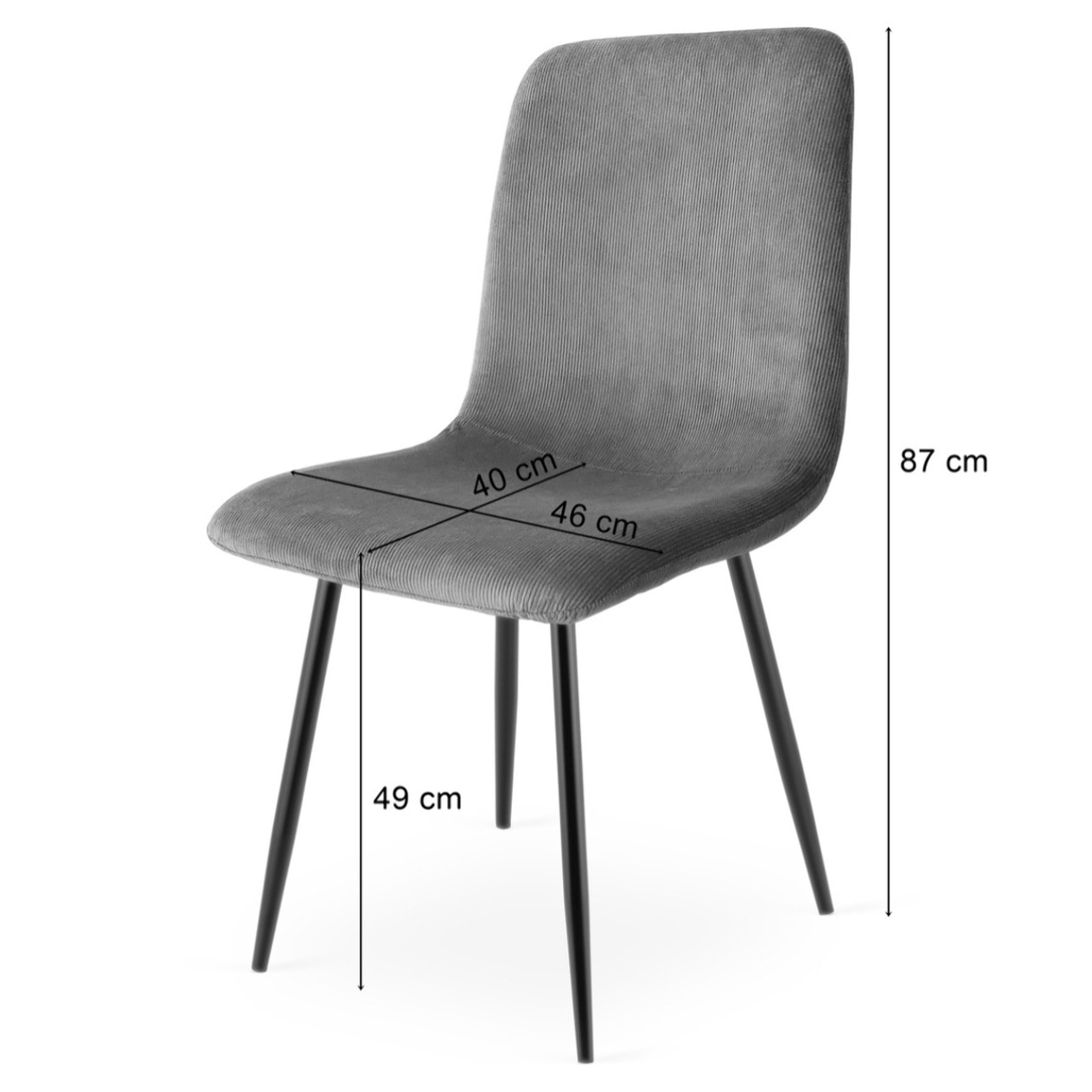 Set di 4 Sedie Rift in Velluto a Coste Grigio con Gambe Nere