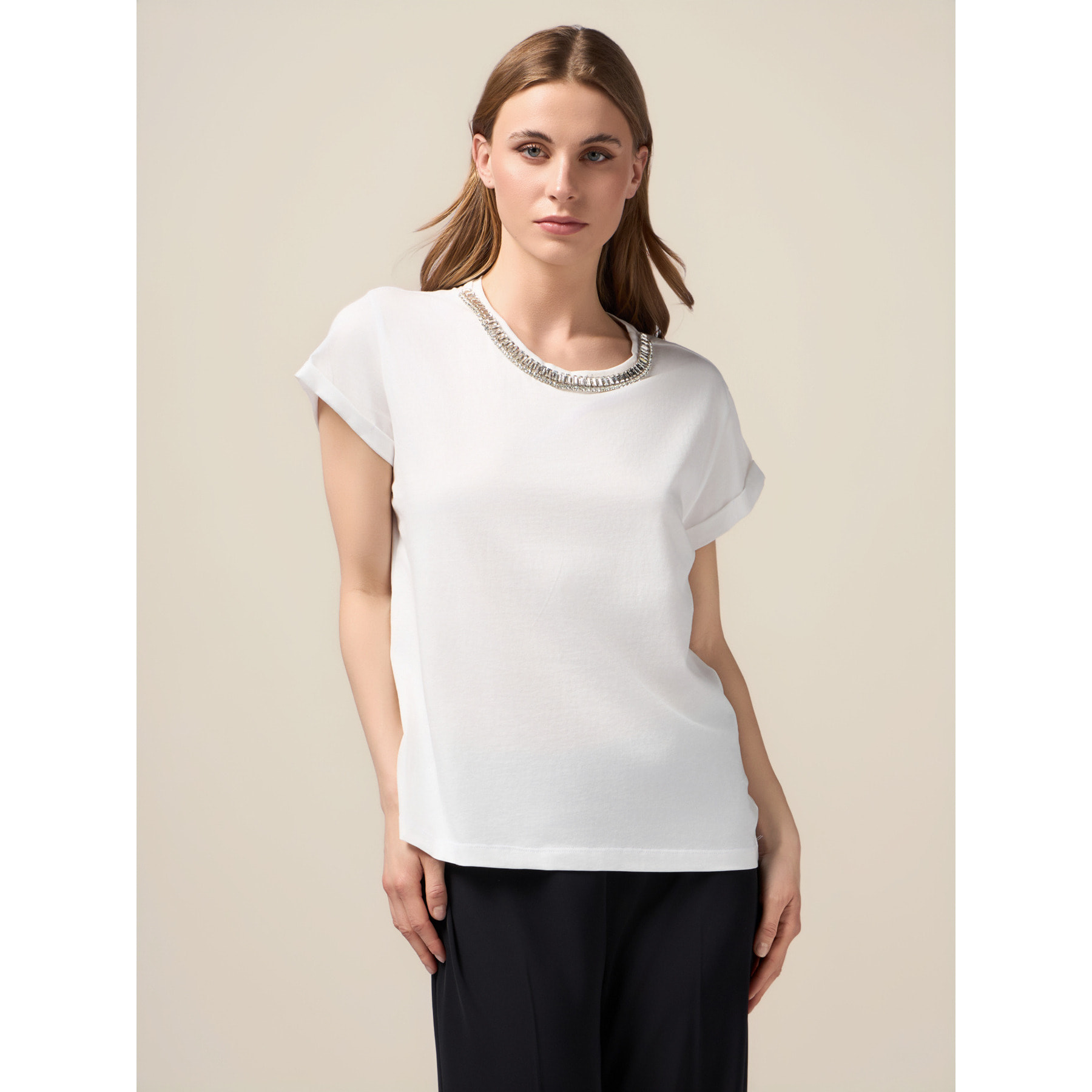 Oltre - T-shirt con applicazione gioiello - Bianco