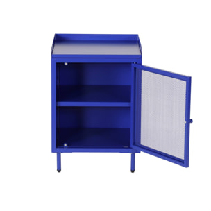 Table de chevet industrielle métal bleu 1 porte grillagée. 40 x 37 x 58.5 cm - Ohio