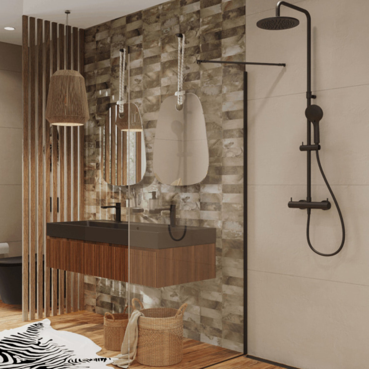 Miroir mural design asymétrique 56 x 71 cm avec suspension sur corde Purity SAT (SATDPUR5671)