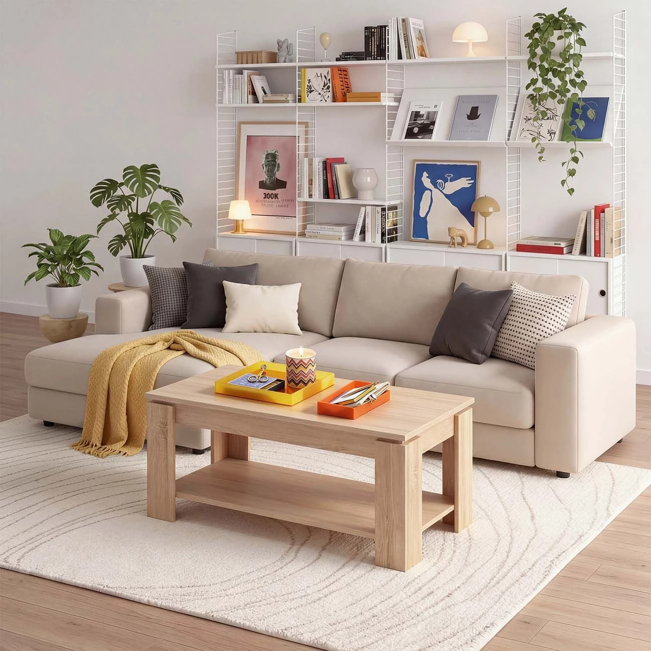 Mesa de centro elevable con almacenaje en roble canadian 102x43-54 cm Lya Roble Canadian