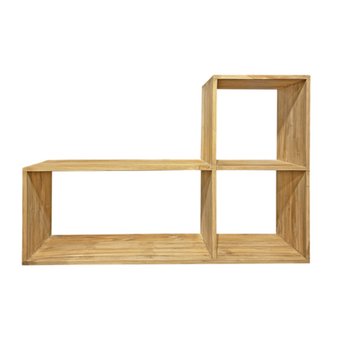 Etagère en L 3 cases cubes de rangement 137 cm bois de teck massif - ROMA