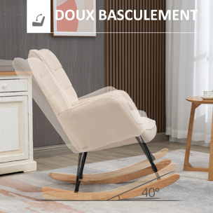 Fauteuil à bascule rocking chair design - structure acier piètement bois tissu effet laine bouclé beige