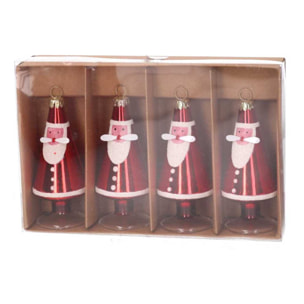 Set di 4 babbi natale in vetro rosso cm18,8x12,6h4,5