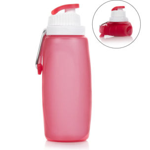 Mini bottiglia pieghevole arrotolabile da 320ml, in silicone di grado alimentare. Con moschettone.