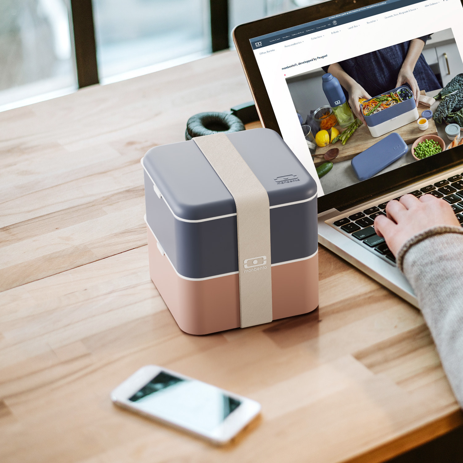 Lunch box 2 compartiments Square 1,7L Made in France Bleu/Rose