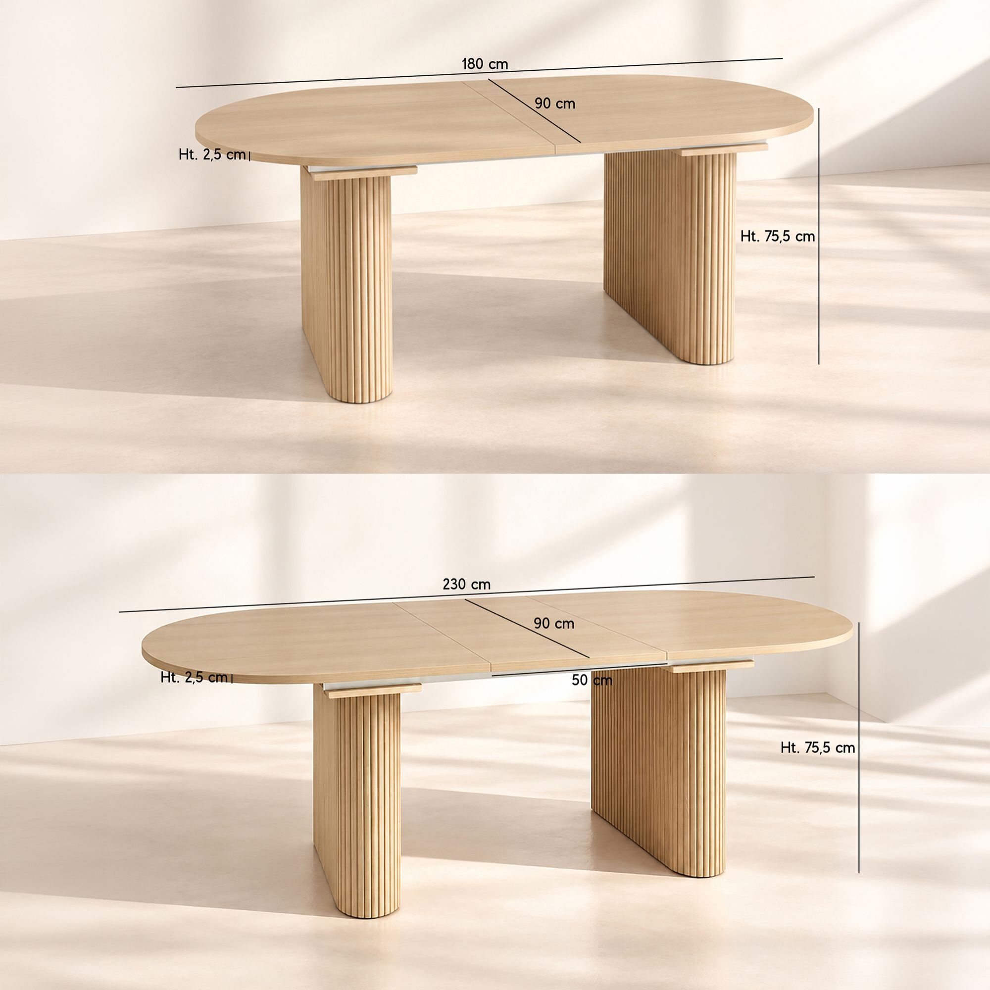 Table extensible 180-230cm effet bois naturel NOCERA