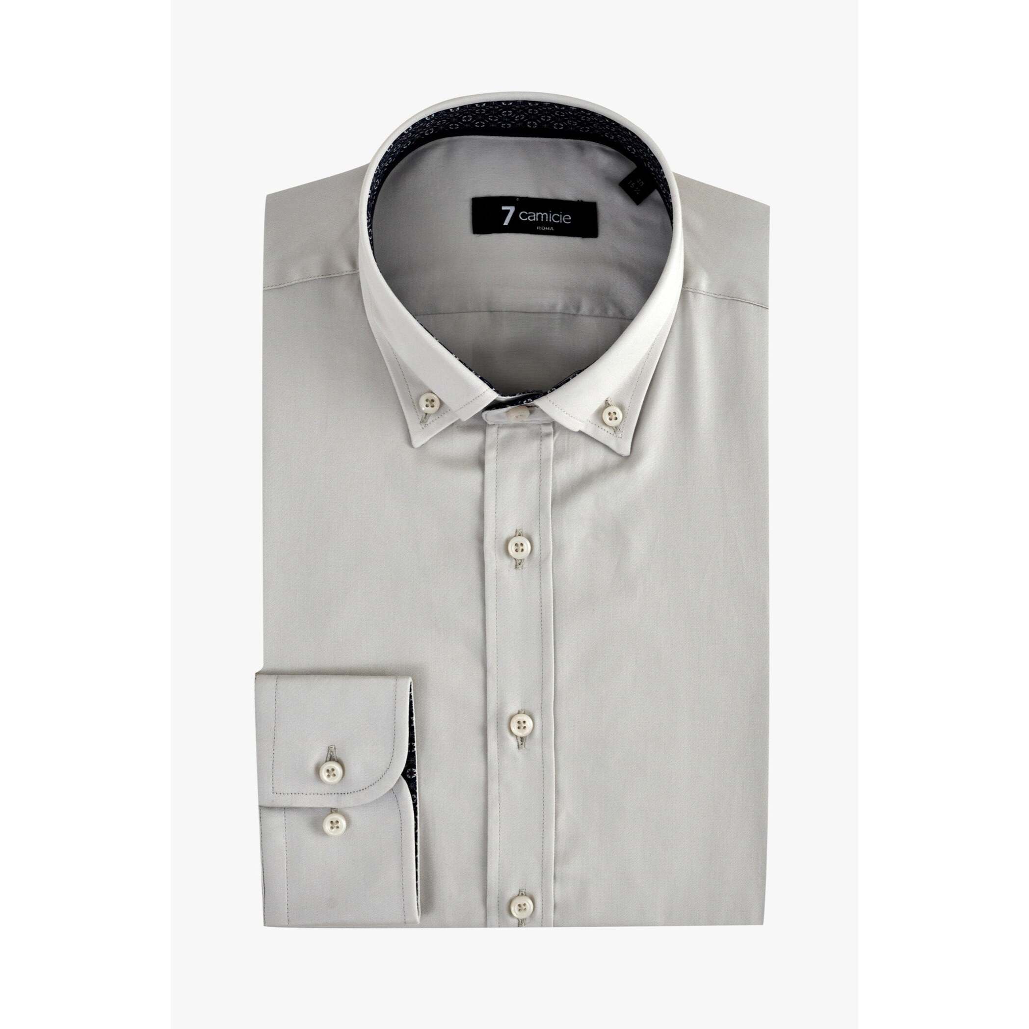 camicia uomo 1 bottone button down slim Satin Unito Grigio