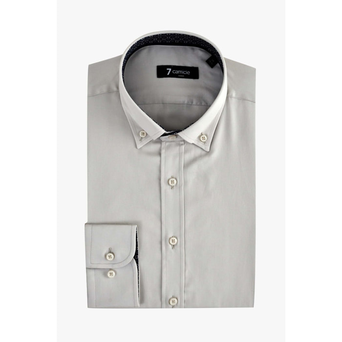 camicia uomo 1 bottone button down slim Satin Unito Grigio