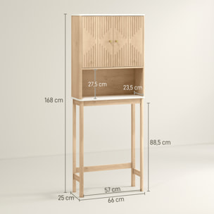 Meuble WC dessus de toilette style bois naturel effet marbre blanc 2 portes étagère niche