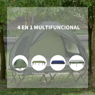 Outsunny Cama Doble de Camping Plegable con Tienda de Campaña Colchón Hinchable