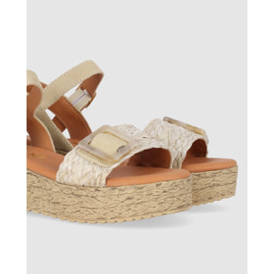 Sandalias de Tejido - Beig - Tacón: 5 cm
