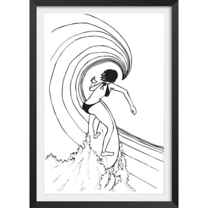 Poster surfeuse tube Affiche + cadre en bois - Noir