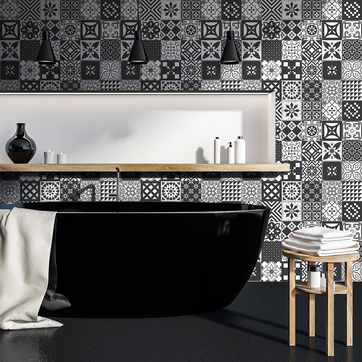 Stickers muraux - Sticker Mural Carrelage adhésif Cuisine Salle de Bain - 60 STICKERS CARRELAGES AZULEJOS SIMONZO