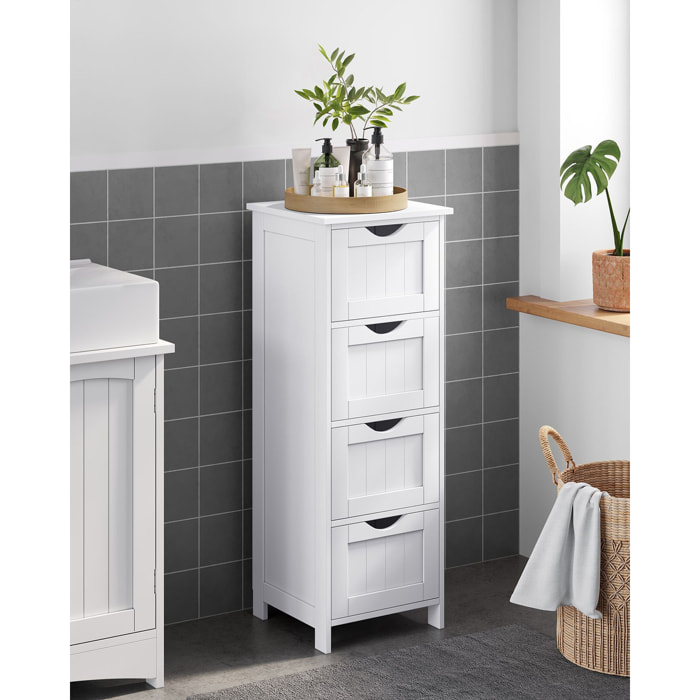 Mobiletto da Bagno Salvaspazio con 4 Cassetti in Legno Bianco