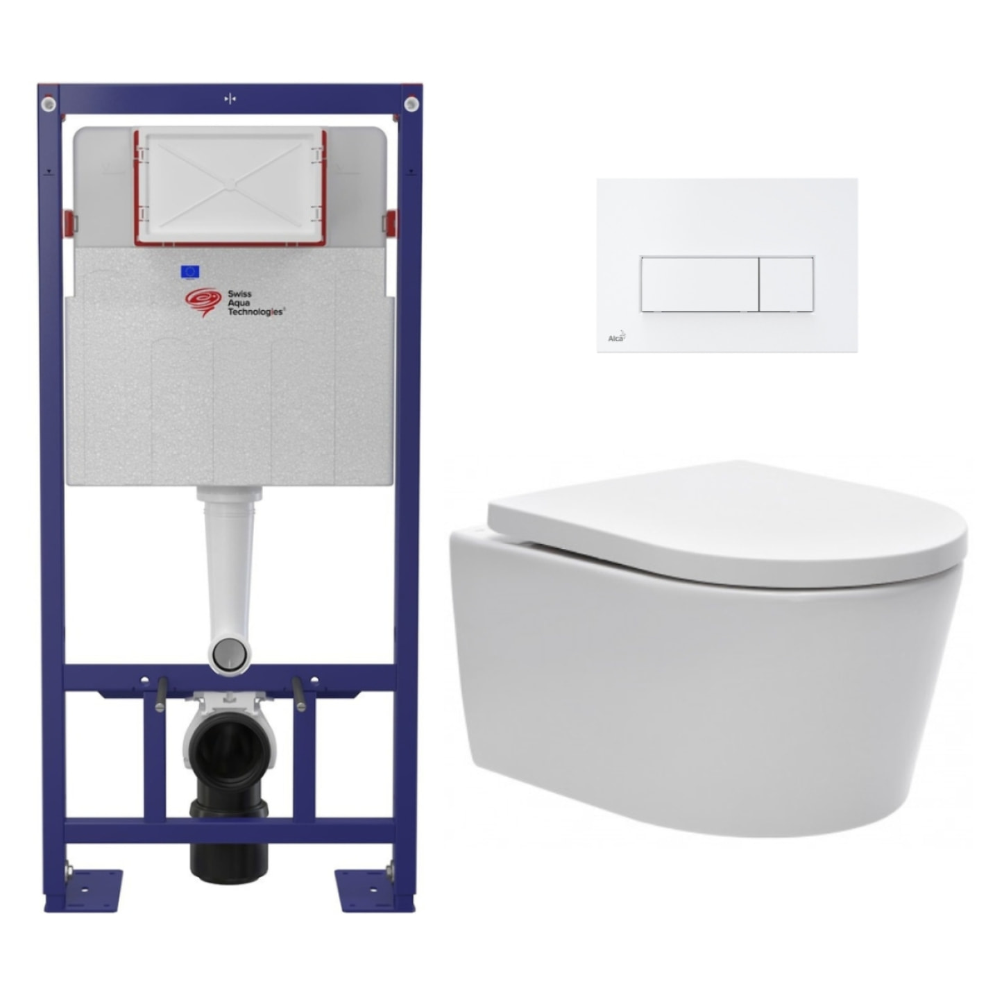 Pack WC bâti-autoportant + WC SAT sans bride fixations invisibles + Abattant softclose + Plaque blanche (SMART-SATrimless-M270)