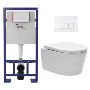 Pack WC bâti-autoportant + WC SAT sans bride fixations invisibles + Abattant softclose + Plaque blanche (SMART-SATrimless-M270)