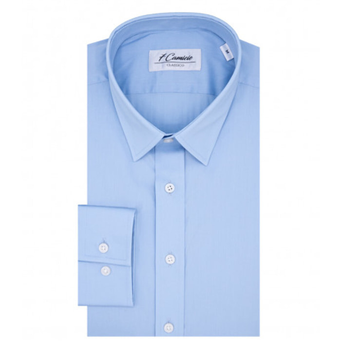 Camicia Uomo 1 Bottone Italiano Slim Popeline stretch Unito Celeste
