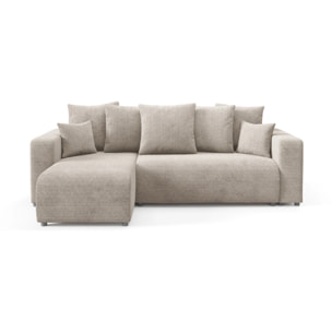 GLORIA - Canapé d'angle gauche convertible 4 places en tissu beige