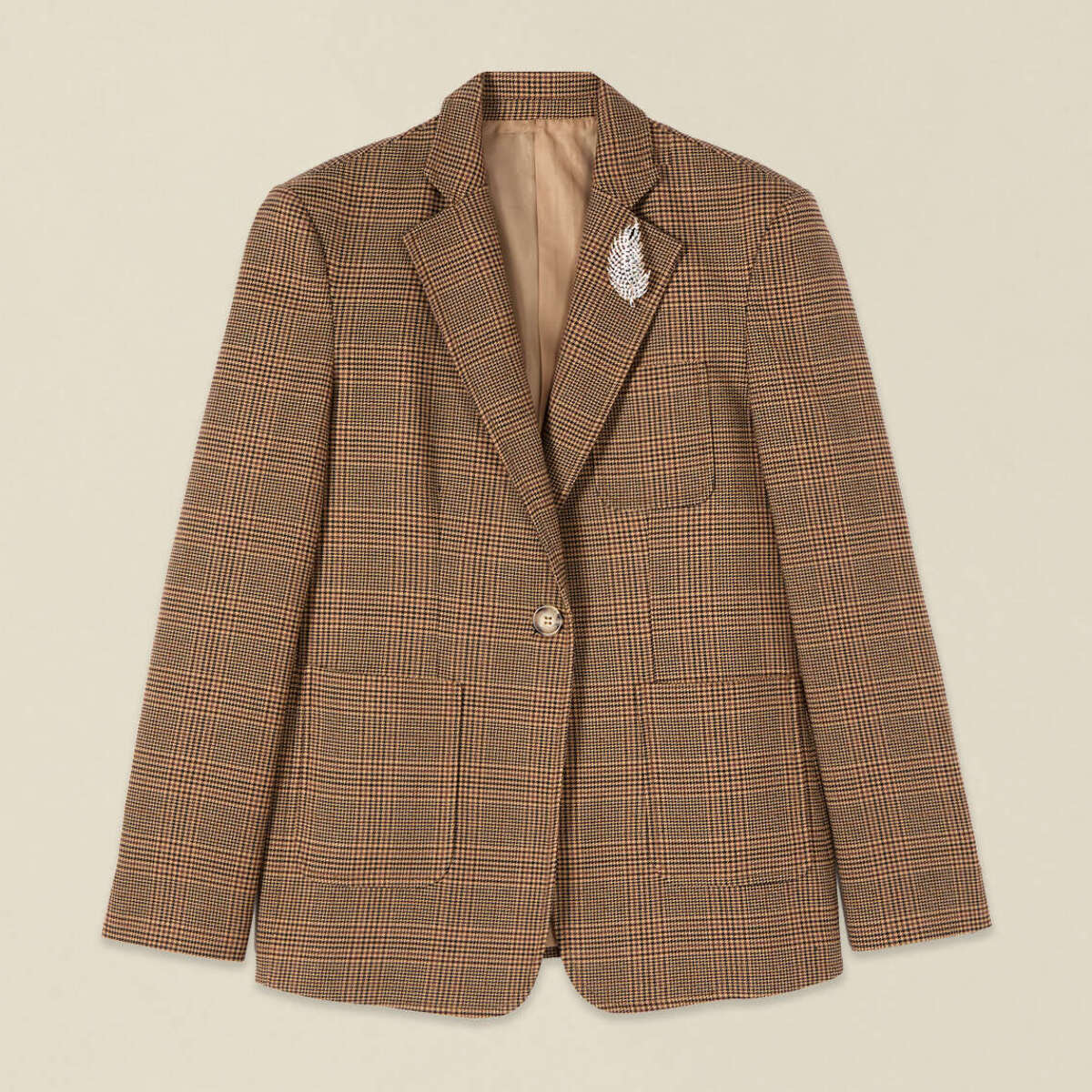 Oltre - Blazer check con spilla - Marrone