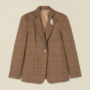 Oltre - Blazer check con spilla - Marrone
