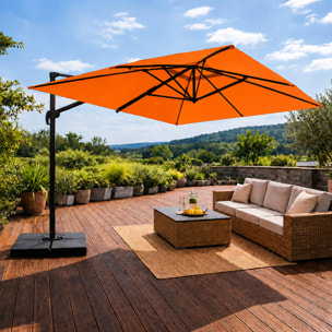 Parasol rectangulaire 3x4 déporté rotatif orange en aluminium GHAZIE