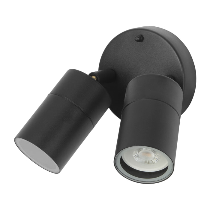 FORLIGHT Pixa - Aplique de Pared Exterior con 2 Focos Orientables GU10. Focos para Jardín y Terraza IP44. Color Negro