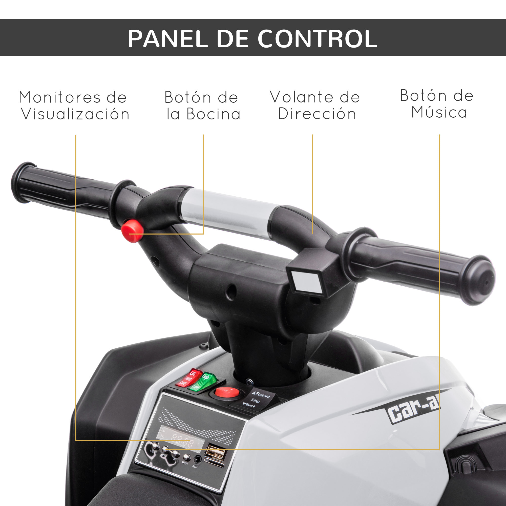 Quad Eléctrico para Niños de 3-5 Años Vehículo Eléctrico a Batería 12V con 2 Motores Faros Bocina Música Velocidad Ajustable Avance y Retroceso 83x53x55,5 cm Blanco