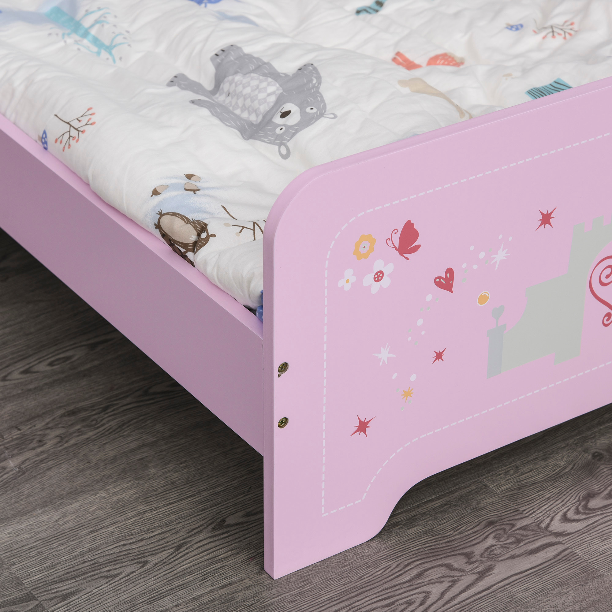 Cama Infantil de Madera para +3 Años con Lateral de Protección 143x73x60cm Rosa