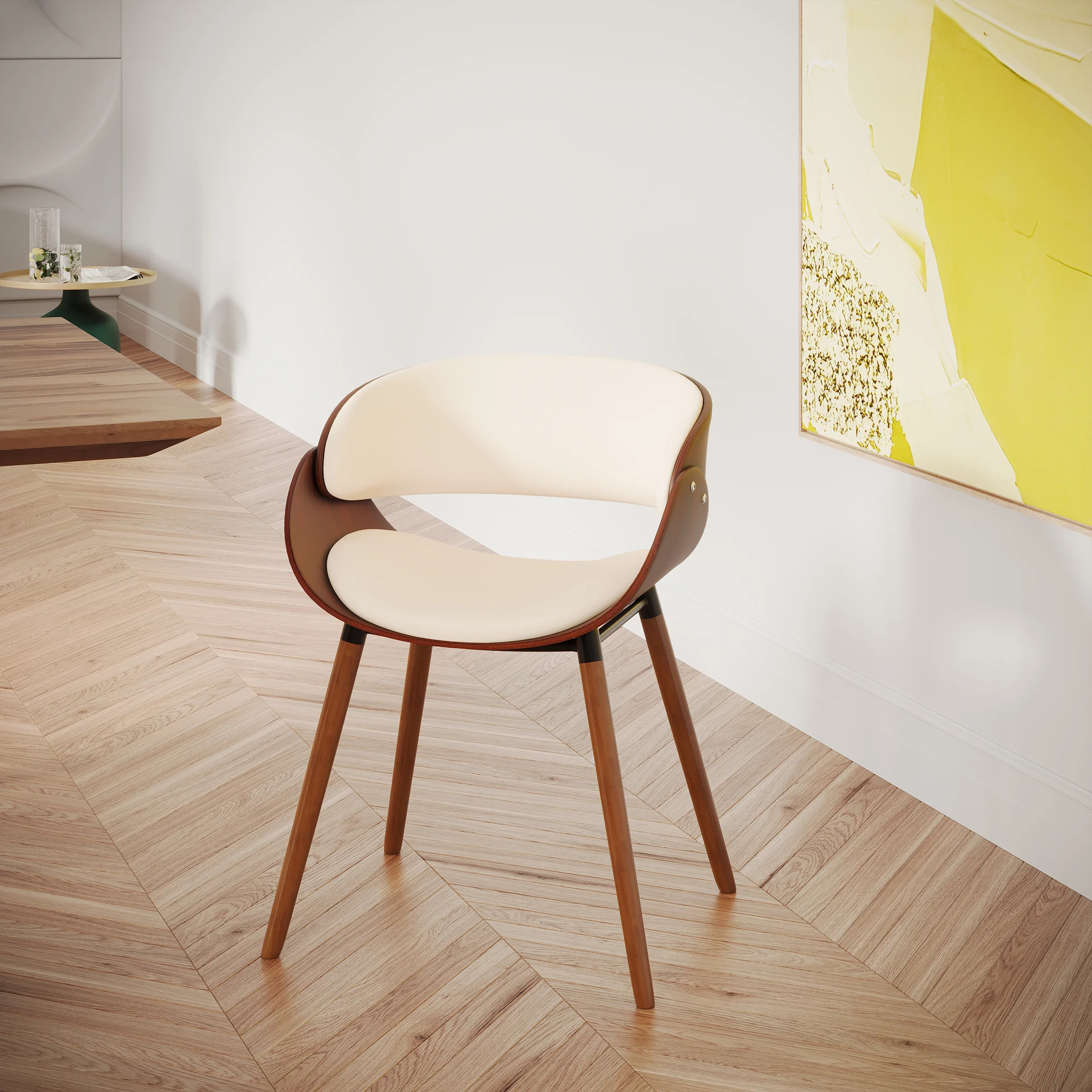 Table et chaises 8 personnes en cuir synthétique beige et bois - Surdiman