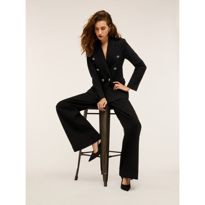 Motivi - Blazer doppiopetto in denim lurex - Nero