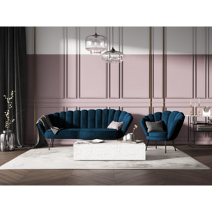 Fauteuil "Kingston" en velours bleu marine