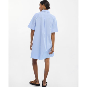 Abito corto in popeline con fiori ricamati e righe