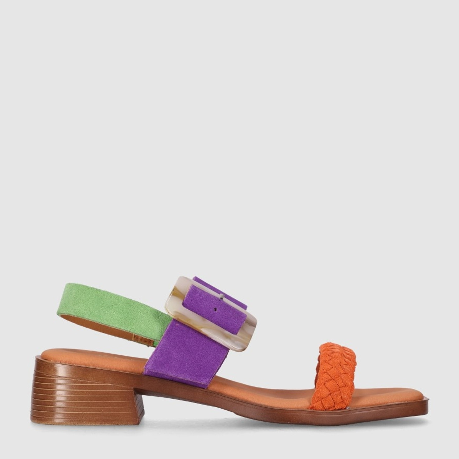 Sandalias de Serraje - Multi-Morado - Tacón: 4 cm